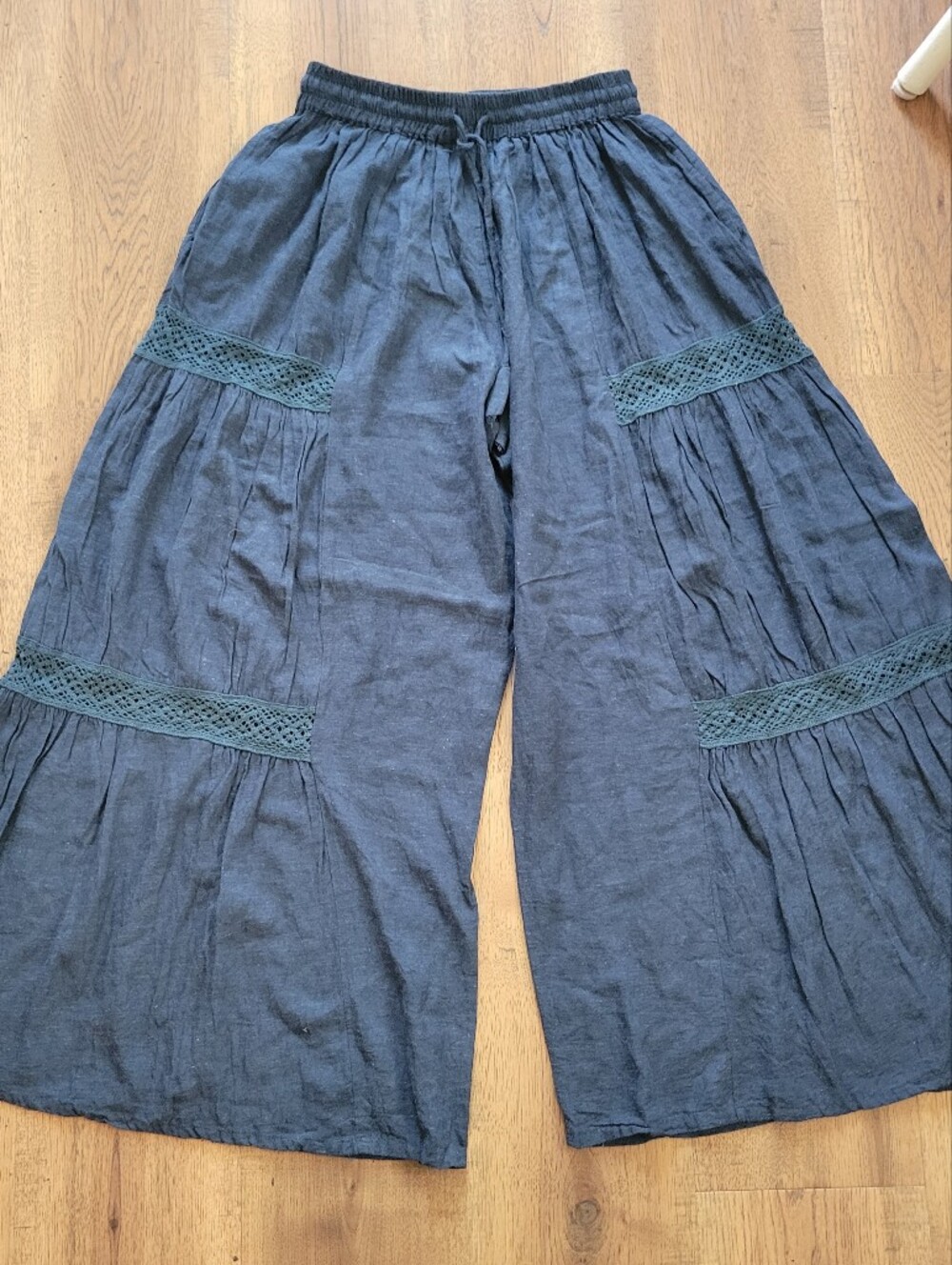 Blue Rain Navy Wide-Leg Lace-Trim Boho Pants